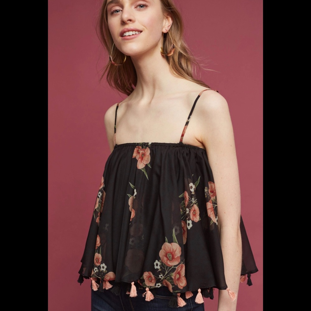 Anthropologie Floral Tasseled Cami